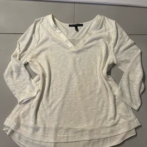 White House Black Market Cream V-Neck Blouse medium 3/4 sleeve